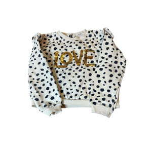 Girls Jessica Simpson Sweatshirt Size 5-6 Cream Black Polka Dot LOVE